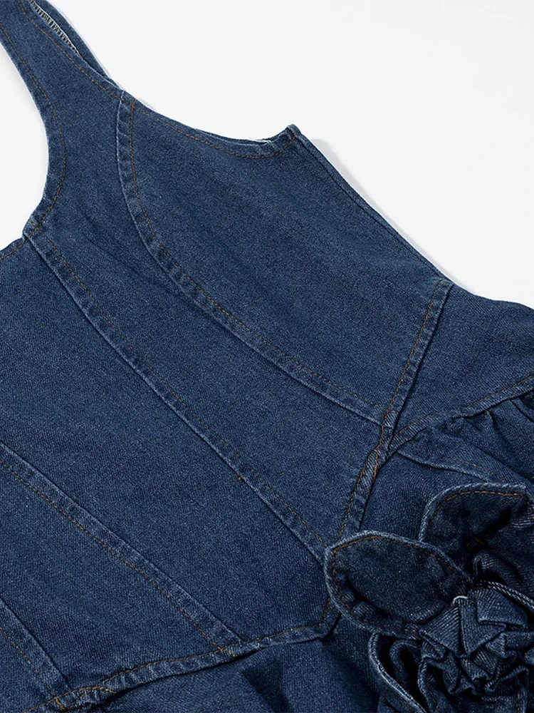 FDEY     Novo verão roupas femininas estilo europeu e americano moda tridimensional flor em camadas denim suspender vestido