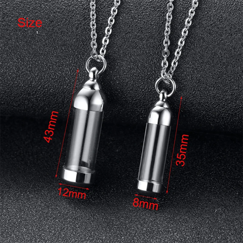 Stainless Steel Glass Cremation Urn Pendant  Ashes Holder Memorial Pendant Necklace Keepsake Jewelry with Chain 3 Colors