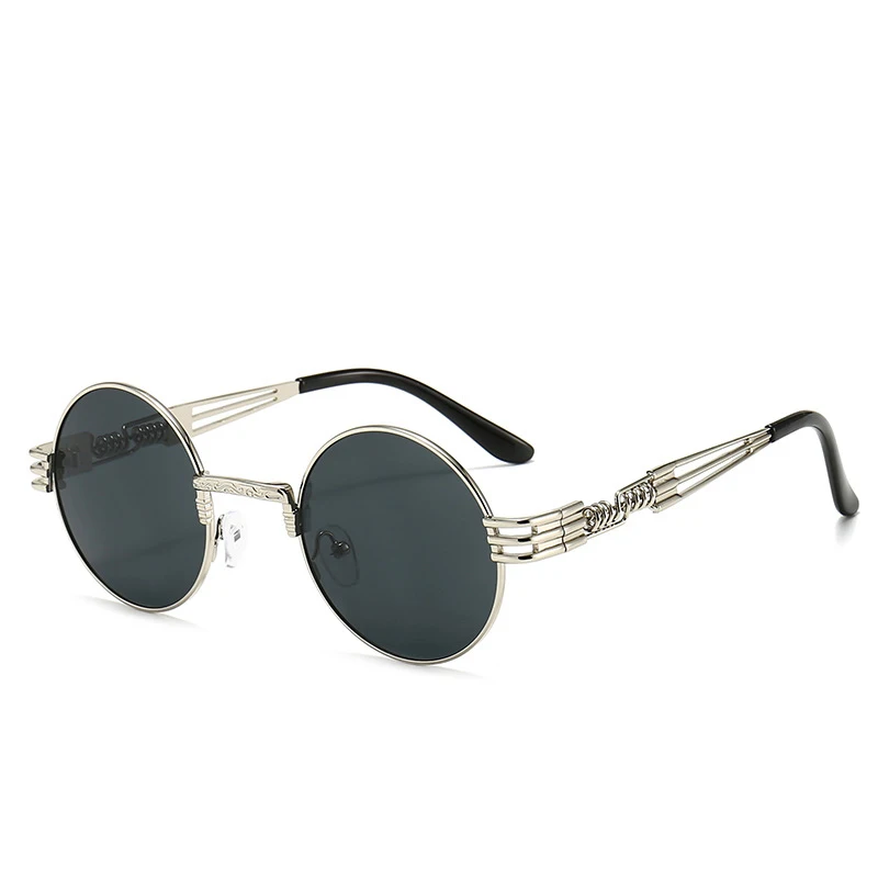 Gotyckie Steampunk okrągłe okulary przeciwsłoneczne dla mężczyzn kobiety metalowa rama odcienie wyjątkowa moda Vintage Retro Punk stylowe okulary przeciwsłoneczne UV400 — zdjęcie 4