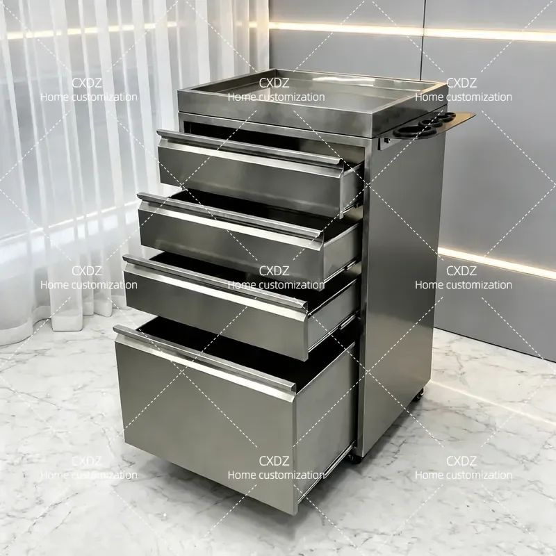 Stainless Steel 4 Layer Tool Cart for Hair Salon Multi Tier Storage Trolley for Dye Cream and Beauty Supplies Simple Design