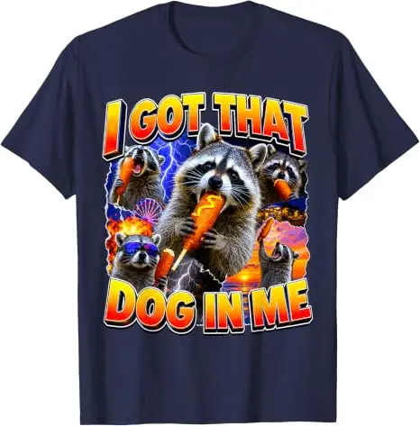 Ich habe diesen Hund in mir, ein Waschbär frisst einen Corn Dog, Bootleg, Vaterwitz, T-Shirt, Y2k, Food Art, Hotdog-Liebhaber, Grafikbekleidung, Damen, Herren, Neuheit – Detail 14