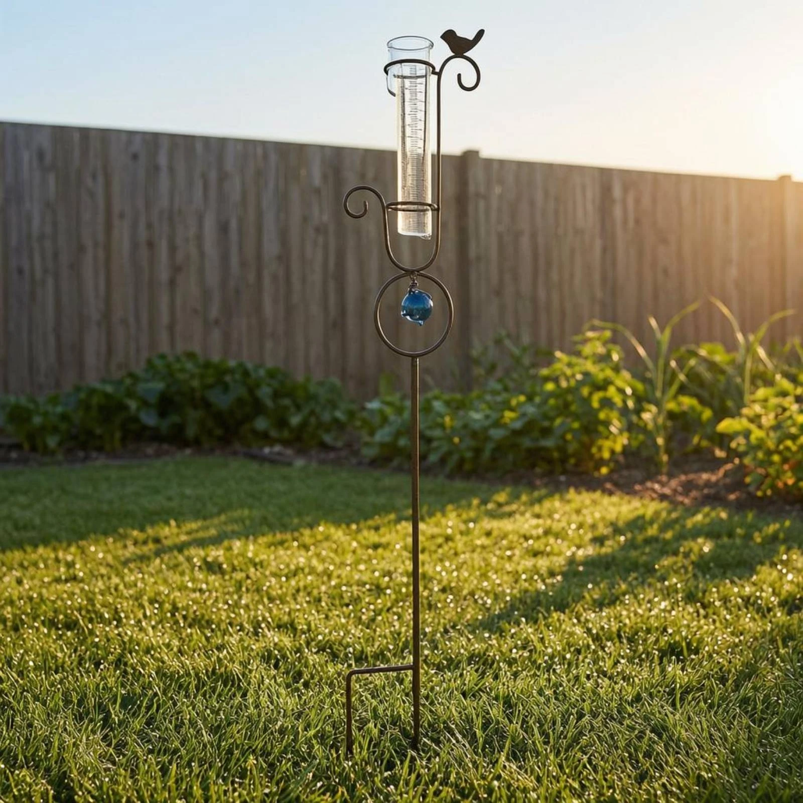 Metal Stake Rain Gauge Spiral Frame Garden Stake Rain Gauge Precipitation Meter Printed Markings
