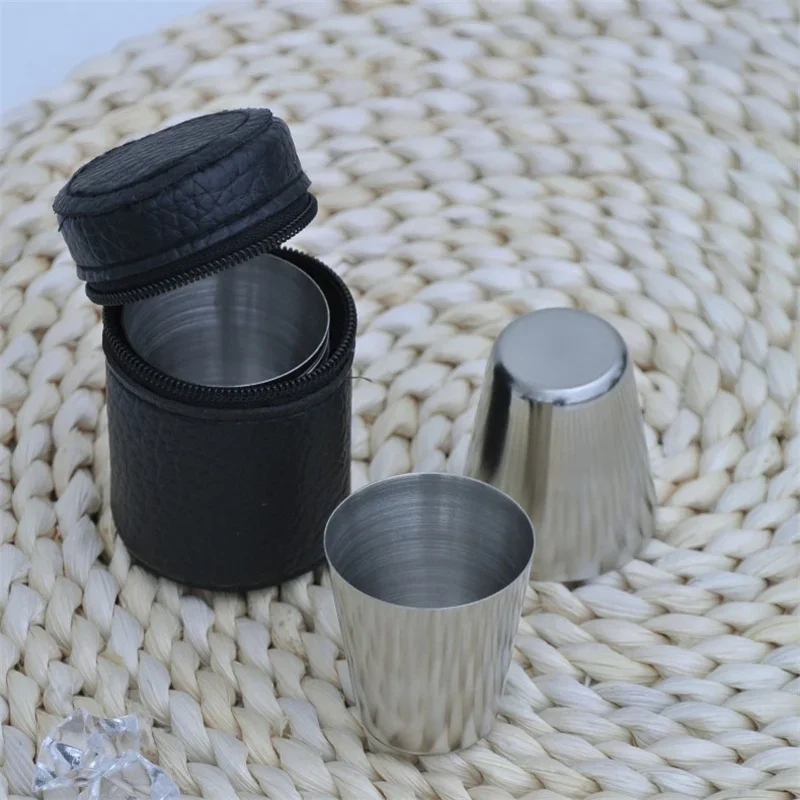 1/4Pcs 30ml Outdoor Practical Stainless Steel Cups Mini Set Glasses For Whisky Wine With Case Travel Portable wine glass