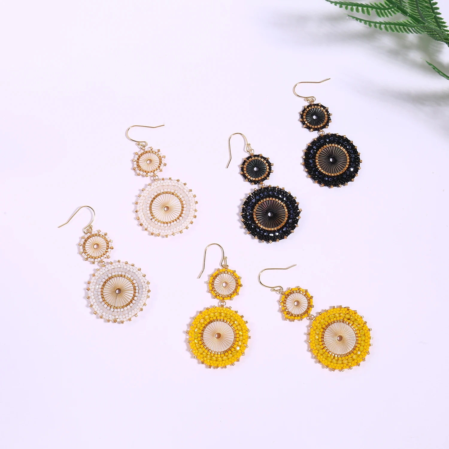 Image of Vintage Doppel Runde Baumeln Ohrringe für Frauen Japanische Rocailles Handgemachte Häkeln Ohrringe Boho Schmuck Geschenk Großhandel