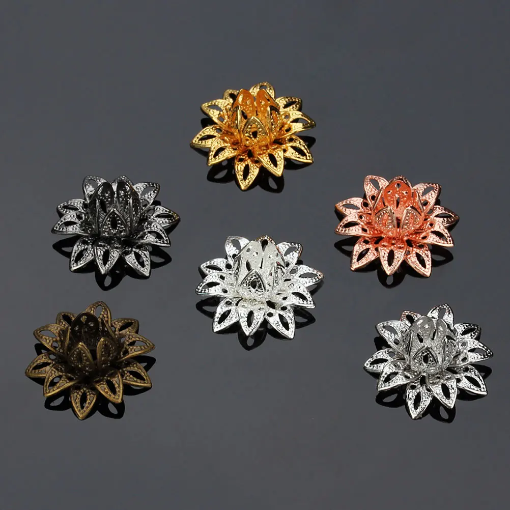 

20Pcs DIY Jewelry Charm Lotus Beads Flower Caps Multi-Purpose Pendant Charms for Necklace Bracelet Making Silver