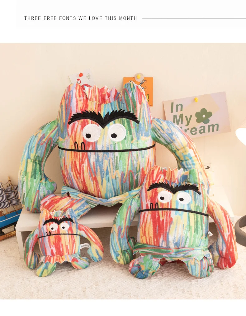 Cartoon Colorful Demon Cute Funny Big Mouth Monster Plush Toy Stuffed Animation Doll Children's Birthday Halloween Party Favor