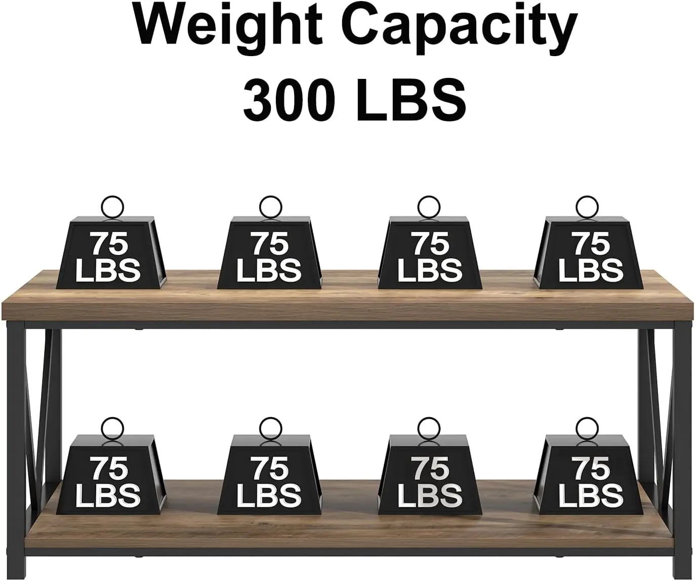 Foluban Coffee Table With Storage Shelf, Modern Industrial Metal And Wood Living Room Table, Small Rectangle Cocktail Tea Table