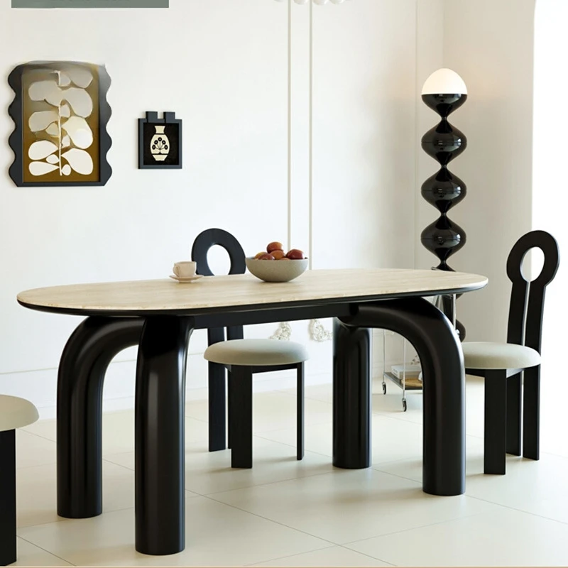 

Cream Wind Tunnel Stone Slate Dining Table Designer Small Unit Rectangle Household Elephant Dining Table