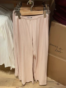 Nuovi pantaloni lunghi in cotone a righe rosa per donna pantaloni elastici a vita alta dritti per la casa pantaloni lunghi stile Preppy dolce e carino estivo