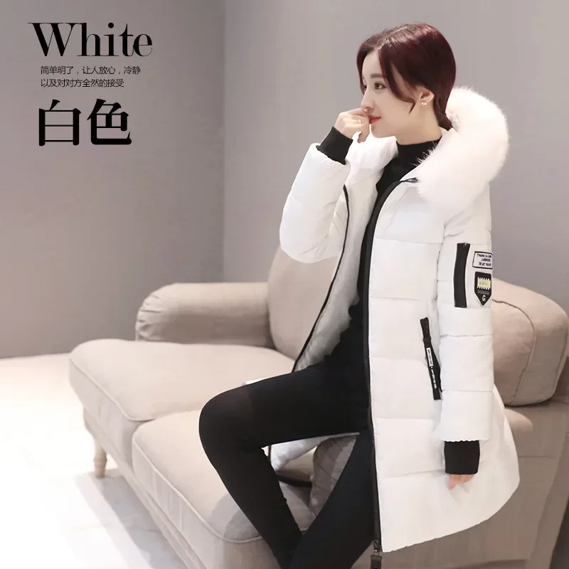 Abrigo de invierno para mujer, chaqueta de invierno de longitud media, chaqueta acolchada con capucha, chaqueta cálida con cuello de piel grande,