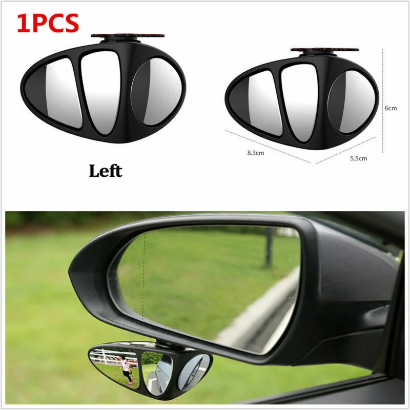 2 Pcs 3 in 1 360 Degree Rotation Three Sided Blind Spot Mirror Reversing Blind Spot Convex Mirror, Right & Left