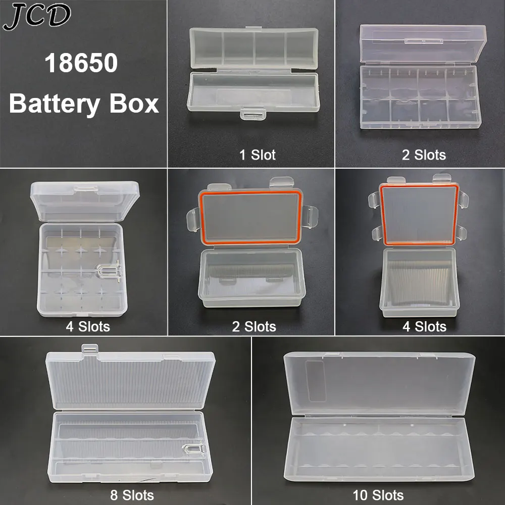 JCD 1/2/4/8/10 Slots  For 18650 Battery Storage Box Transparent Plastic Hard Container Battery Holder Case Organizer Accessories