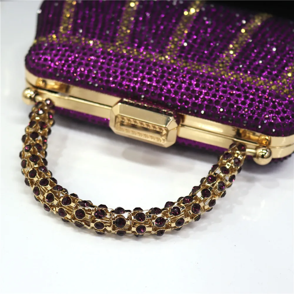 Popular In Nigeria Exquisite Party Bags With Diamond Design Fashion Handle Clutch Rhinestone Embellished Long Chain Shoulder Bag