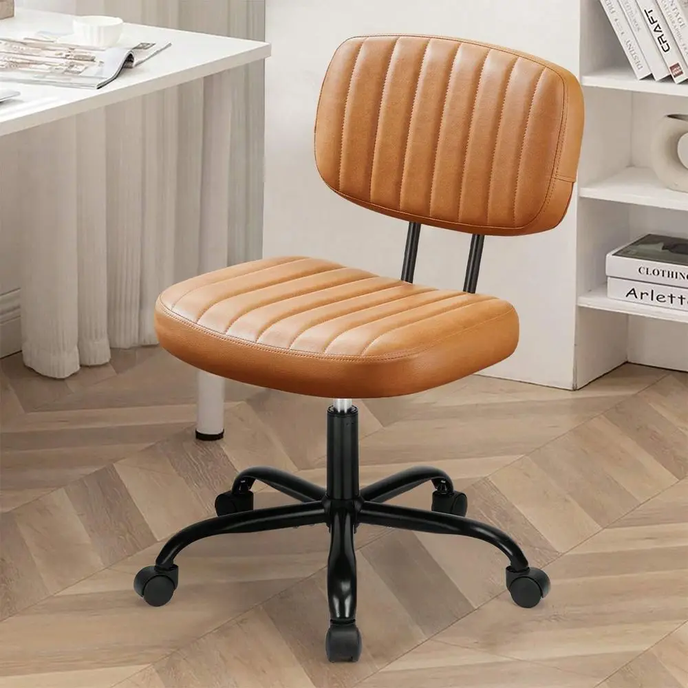 Stylish Vanity Chair with Wheels, PU Leather Armless Compact Desk Chair, Height Adjustable Computer Office Chair