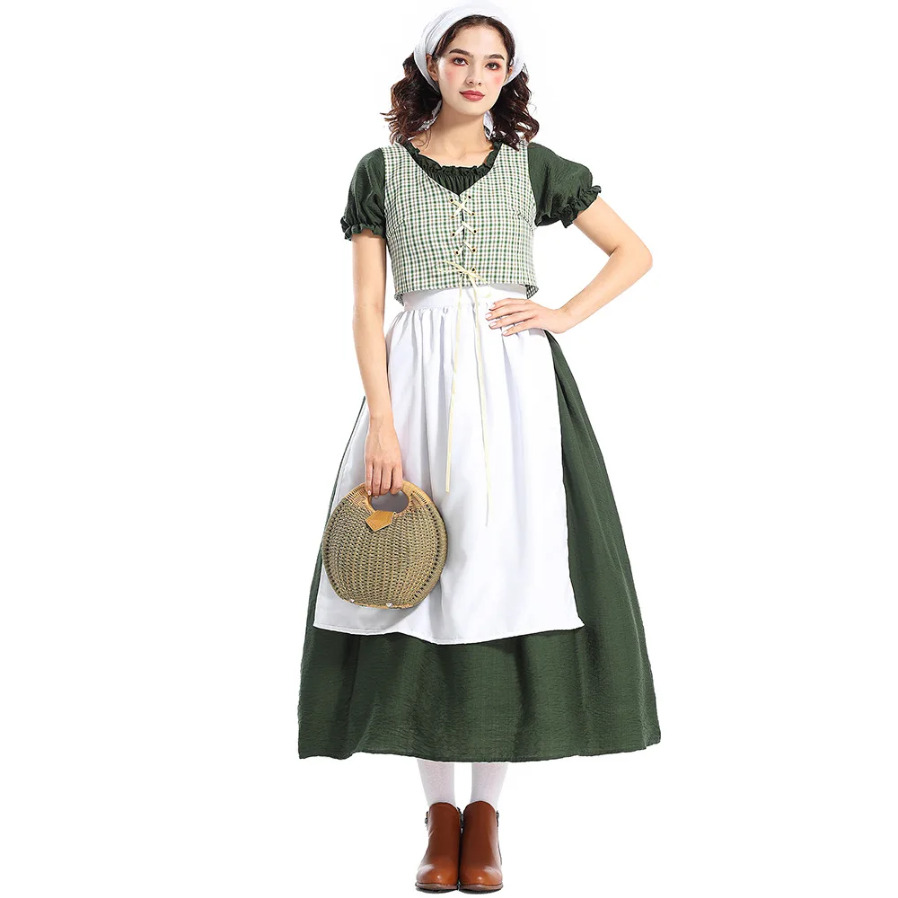 

2025 New loween Pioneer Costume een Plaid Dr Prairie Colony Women's Traditional Clothing Ethnic Stage Performance