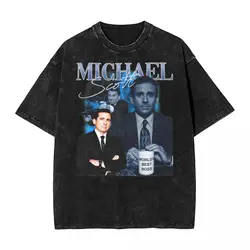 Washed T Shirts Michael Scott 90's Vintage The Office Tv Show Hip Hop T-Shirts Oversize Streetwear Tops Tee Shirt Men Women