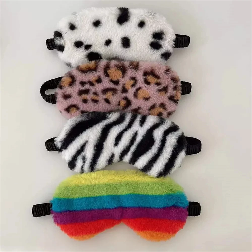 Plush Sleeping Eye Mask Colorful Leopard Print Rainbow Plush Eye Mask Lightproof Night Dream Sleep Eye Patches 1PC Eye Covers