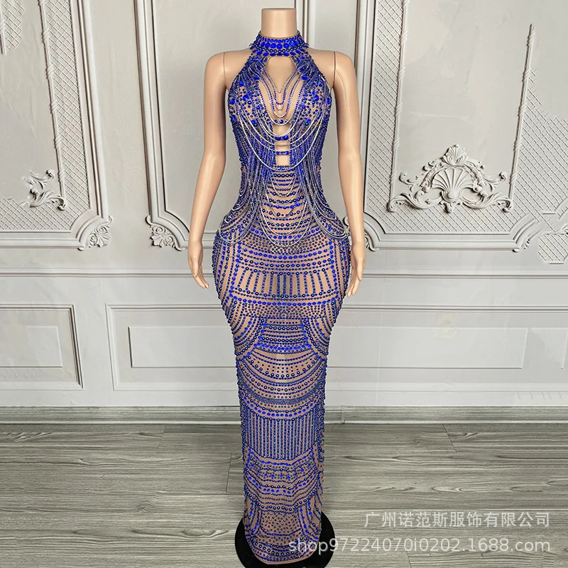 2025 고급 럭셔리 골드 체인 템퍼먼트 롱 드레스 연례 회의 여성용 고급 드레스 상업 공연 여성용