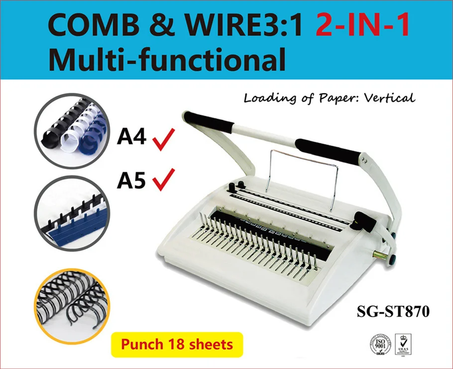 SG-ST800 2025 Hot Selling Comb and Wire Binding Machine Office Use Manual Paper Hole Punching Notebook Binding Machine