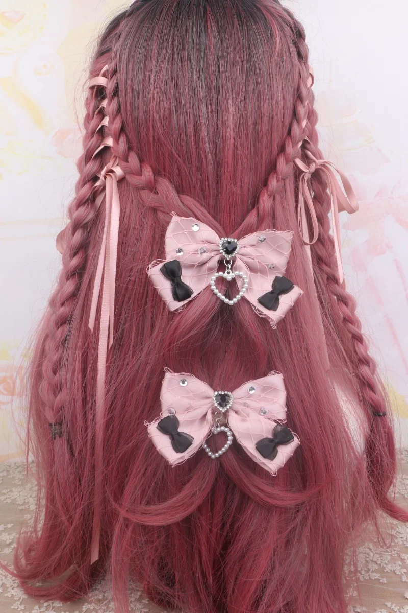 القوطية لوليتا كول صافي دبابيس الشعر اللؤلؤ حلية اليدوية القوس حساسة حجر الراين مشبك شعر للنساء Jirai Kei اكسسوارات