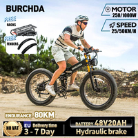 BURCHDA R5PRO 1000W50KM/H 26 Inch Foldable Mountain Electric Bicycle 48V20AH Lithium Fatbike Electric Bike For Adults Motorcycle