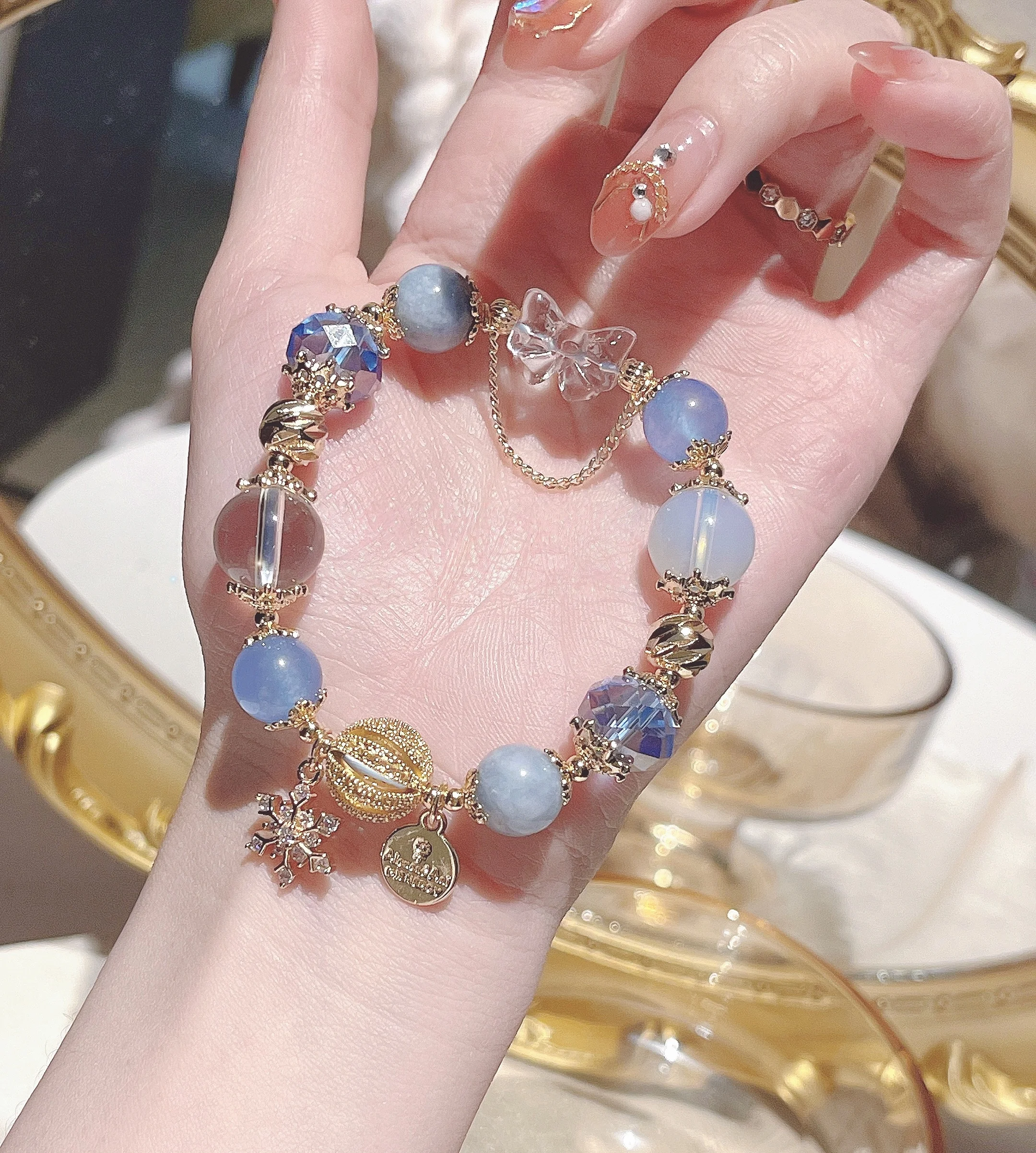 Natural Navy Blue Treasure White Crystal Bracelet for Women, High-End and Niche, as a Gift for Female Girlfriends