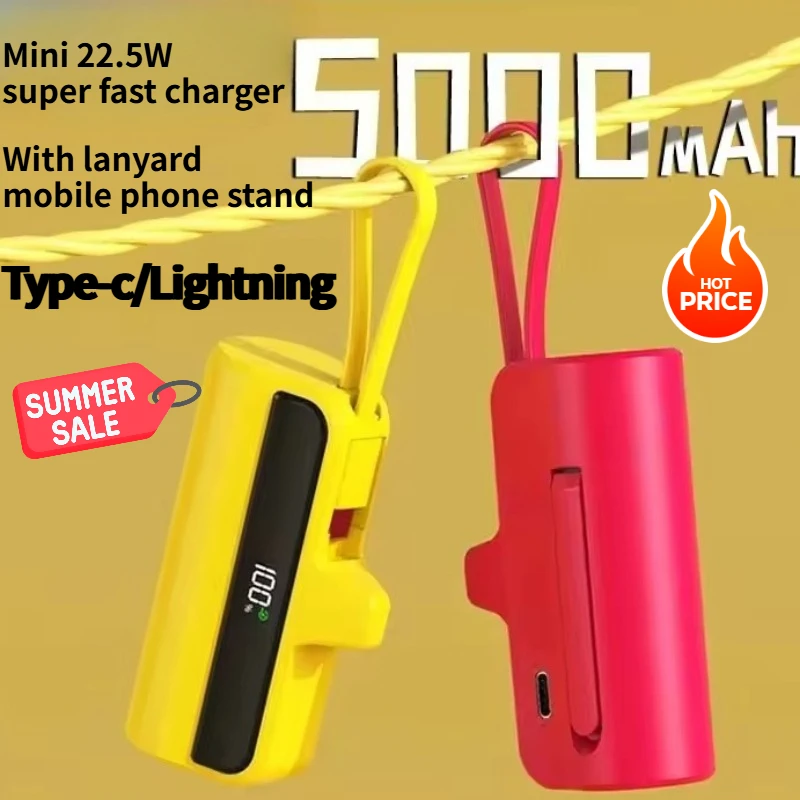 

5000 мАч, новая мини-капсула с быстрой зарядкой, небольшой портативный карманный аварийный мобильный аккумулятор, подходит для IPhone Xiaomi Samsung