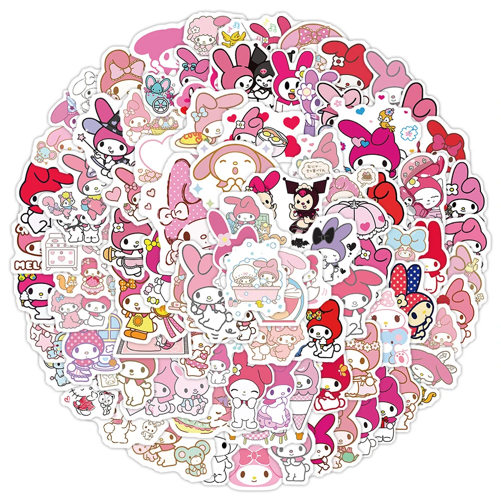 Autocollants de dessin animé My Melody pour enfants, autocollants graffiti roses mignons, Sanurgente Anime, décalcomanies de bricolage, jouet, planche à roulettes, ordinateur portable, téléphone, 10 pièces, 30 pièces, 50 pièces, 100 pièces