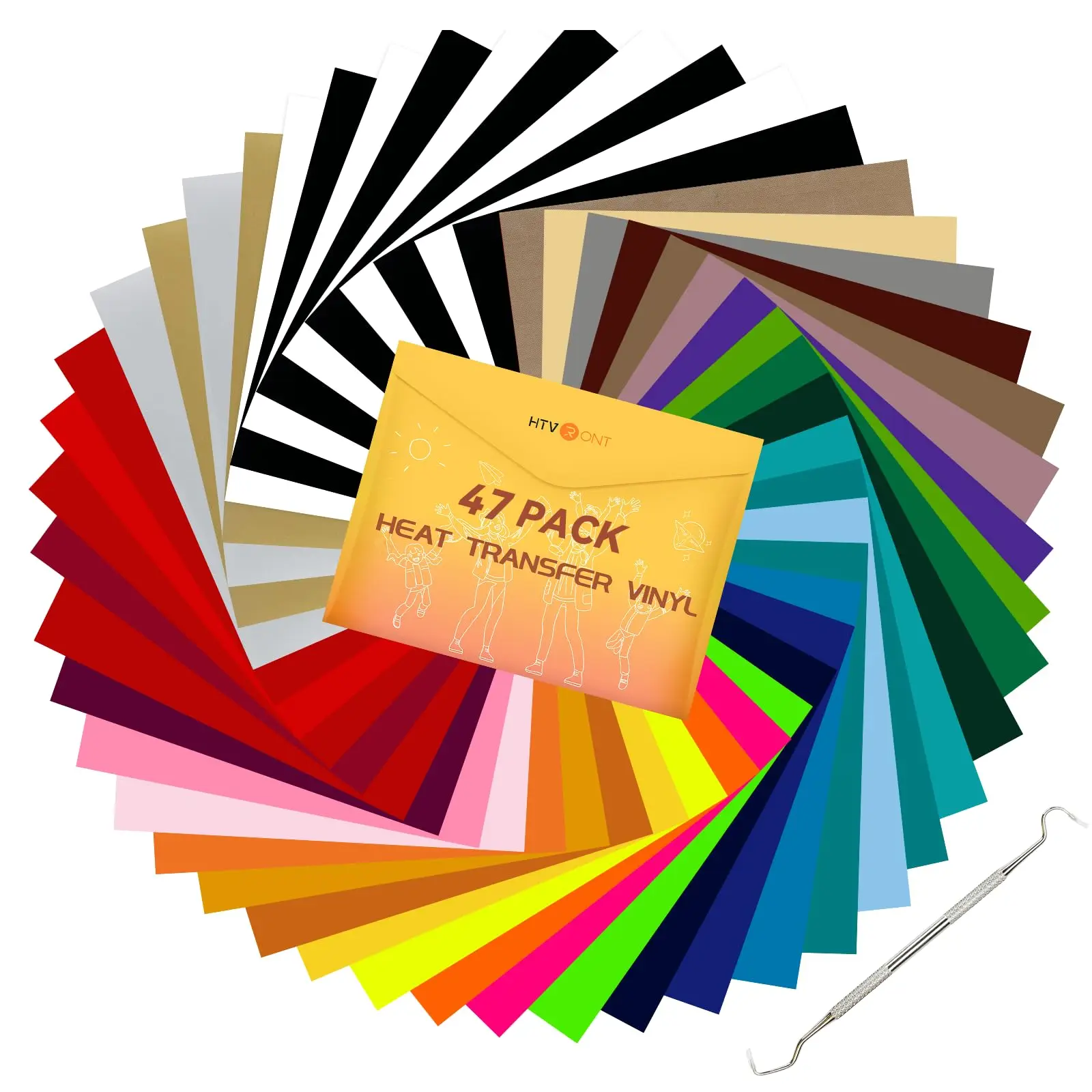 HTVRONT HTV Heat Transfer Vinyl 47 Pack 12' X 10' Iron on Vinyl for T-Shirt 33 Assorted Colors HTV Vinyl with 1 Accessory Tool, Easy to Cut & Weed & Transfer HTV Heat Transfer Vinyl for Cotton Fabrics
