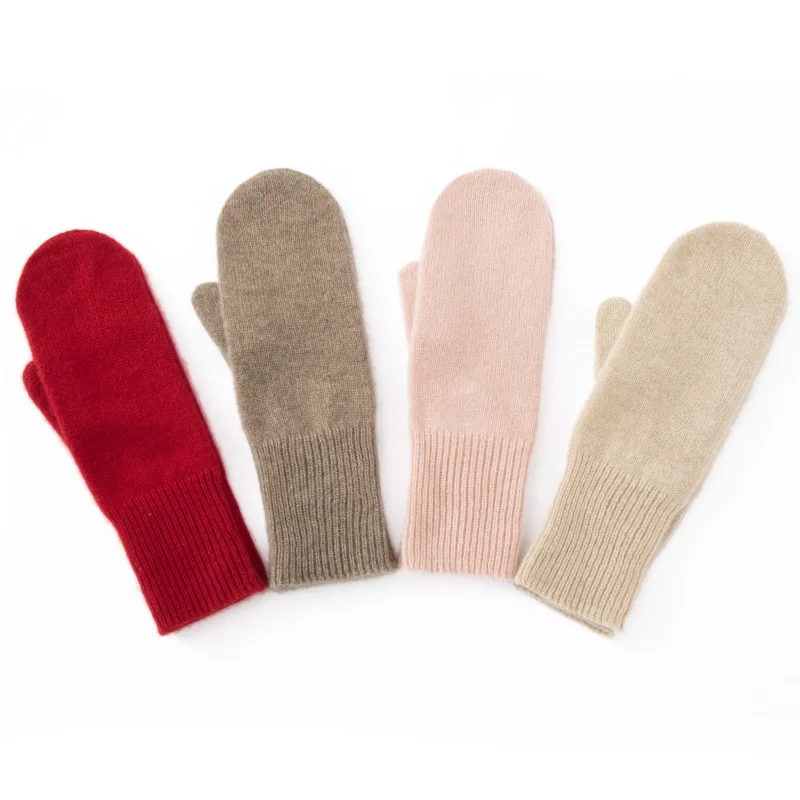 Autumn and Winter New 100% Pure Fine Cashmere Gloves for Women, Thickened Warm Finger Gloves, Outdoor Cold-Proof Gloves