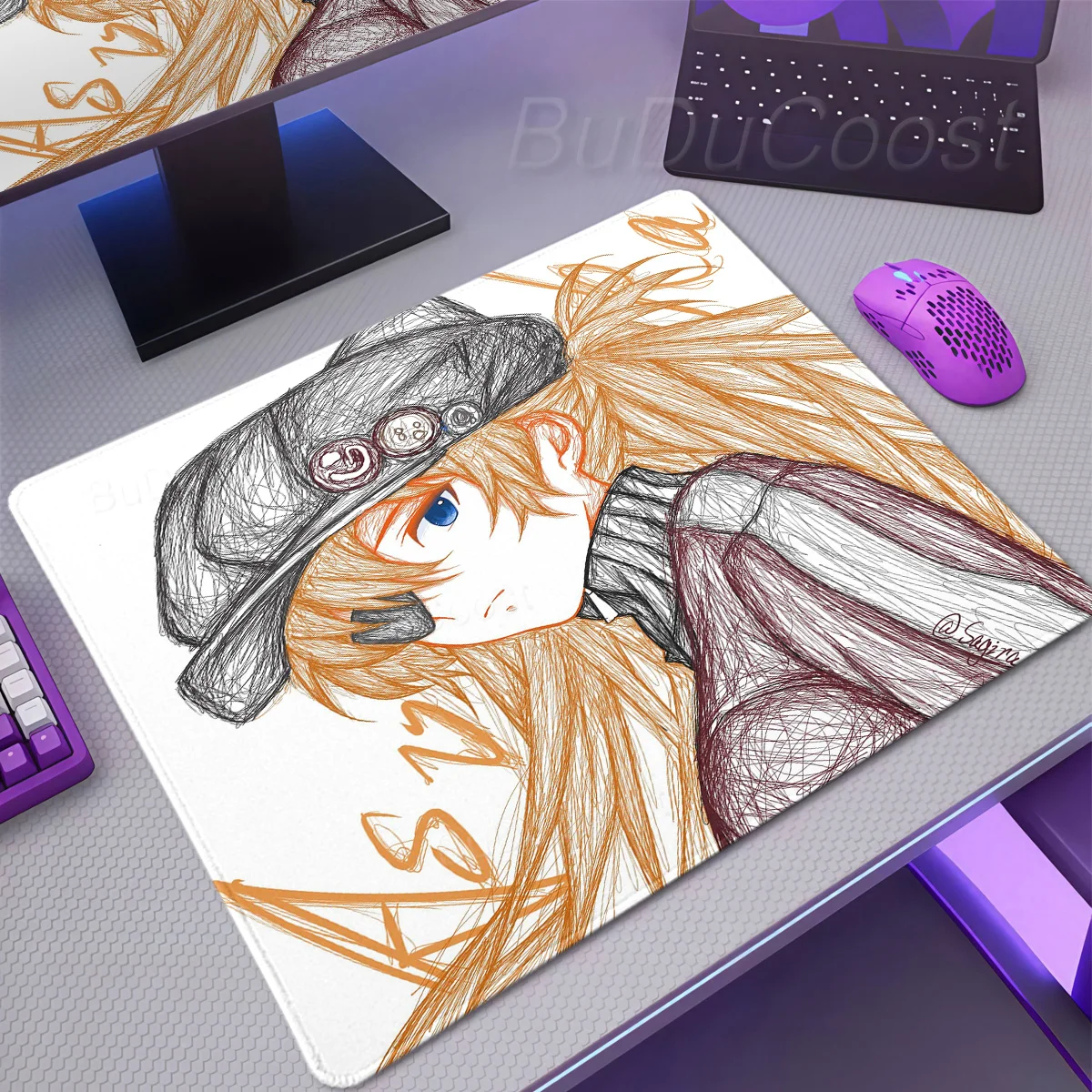 Anime Cute Girl E-Evangelions Mouse Pad PC Gamers Mechanical Keyboard Playmat Rubber Washable Anti-Slip Locking Edge Table Mat