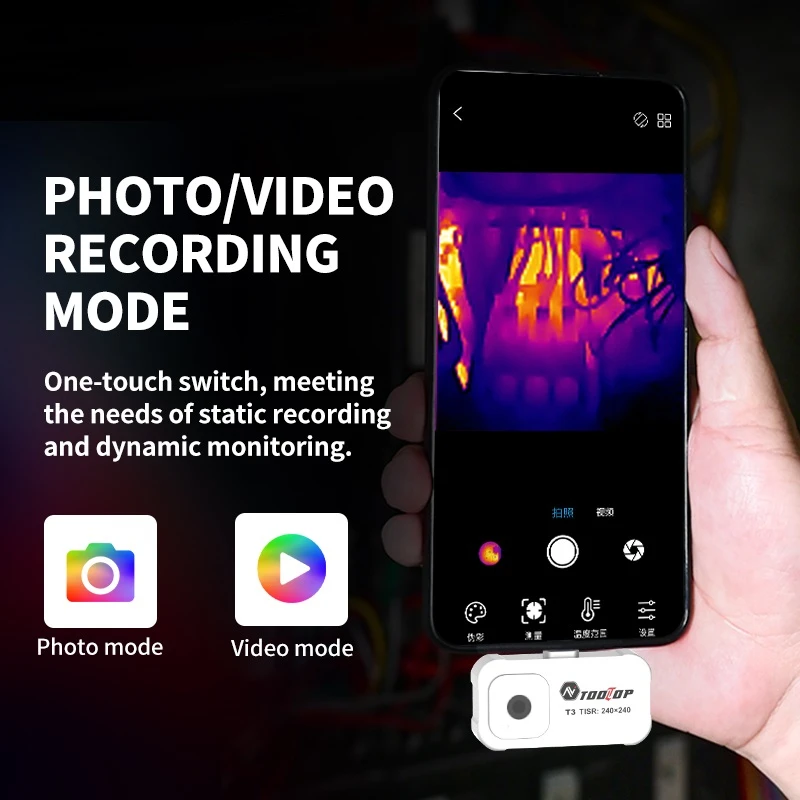 TOOLTOP T3 Infrared Thermal Camera for Android TISR Enhance 240*240 Resolution Video Photo Taking 25Hz Smart Phone Therm Imager