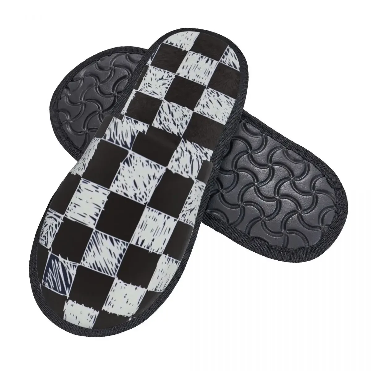 Black And White Grid Application Men Women Furry slippers Leisure Home slippers