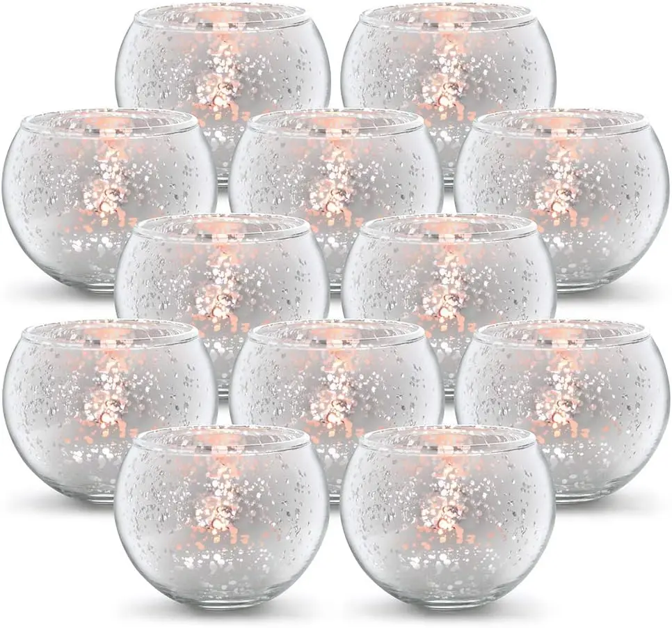 

Round Silver Votive Candle Holders, Mercury Glass Tealight Candle Holders Set of 12