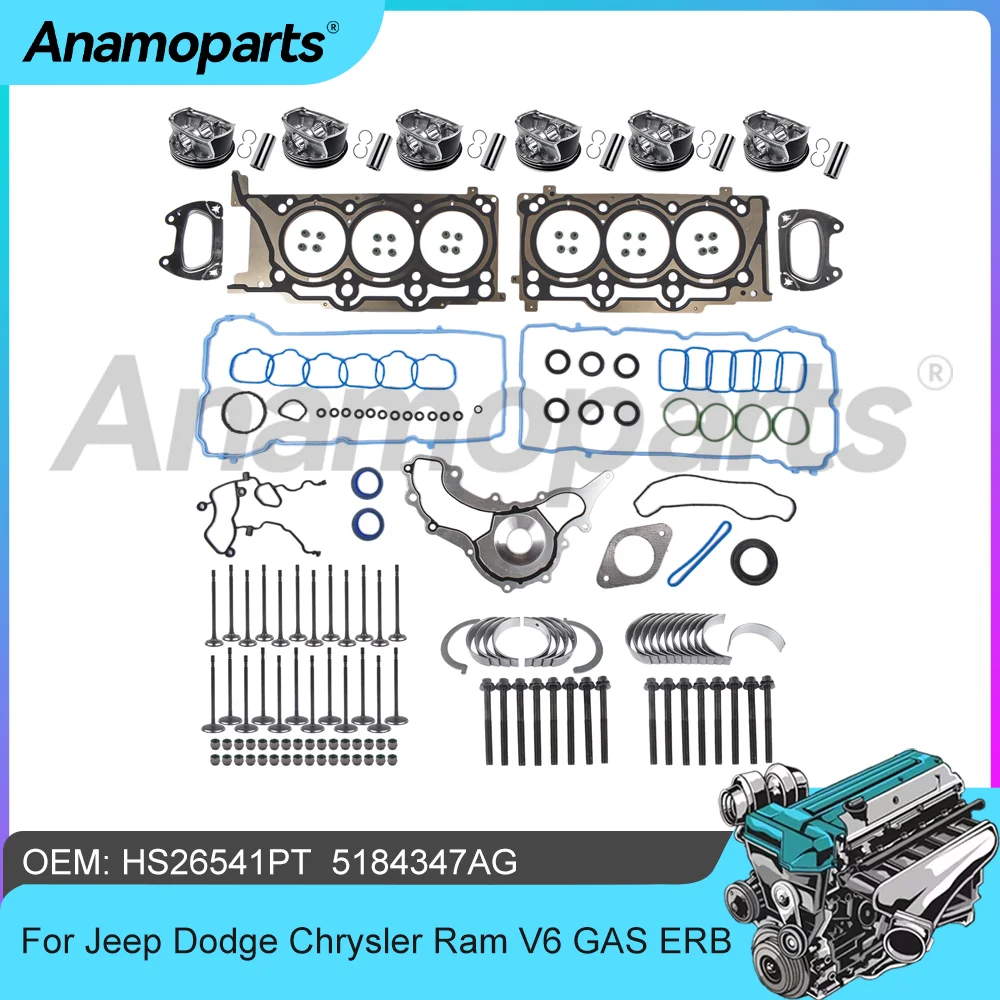 جزء المحرك المكبس إصلاح إعادة بناء عدة مجموعة حشية كاملة محامل البراغي 3.6 لتر V6 الغاز ERB ل جيب دودج كرايسلر رام 3.0L 11-16 #1