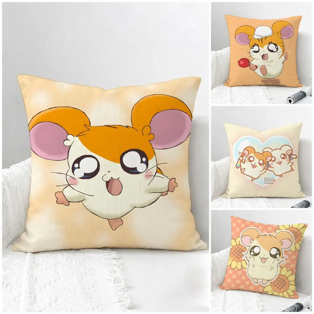 Anime Hamtaro Cushion Cover Natural Linen Pillowcase Set, All-in-One Decor for Sofa, Bedroom & Chair