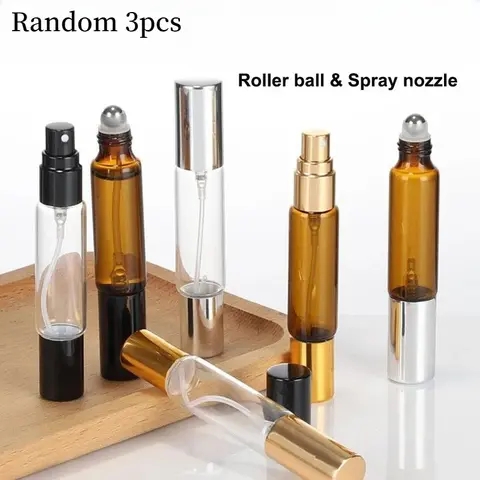Random 3pcs 10ml Double-headed Perfume Glass Bottle Rolling And Mist Spray Glass Bottles Refillable Empty Fragrance Atomizer