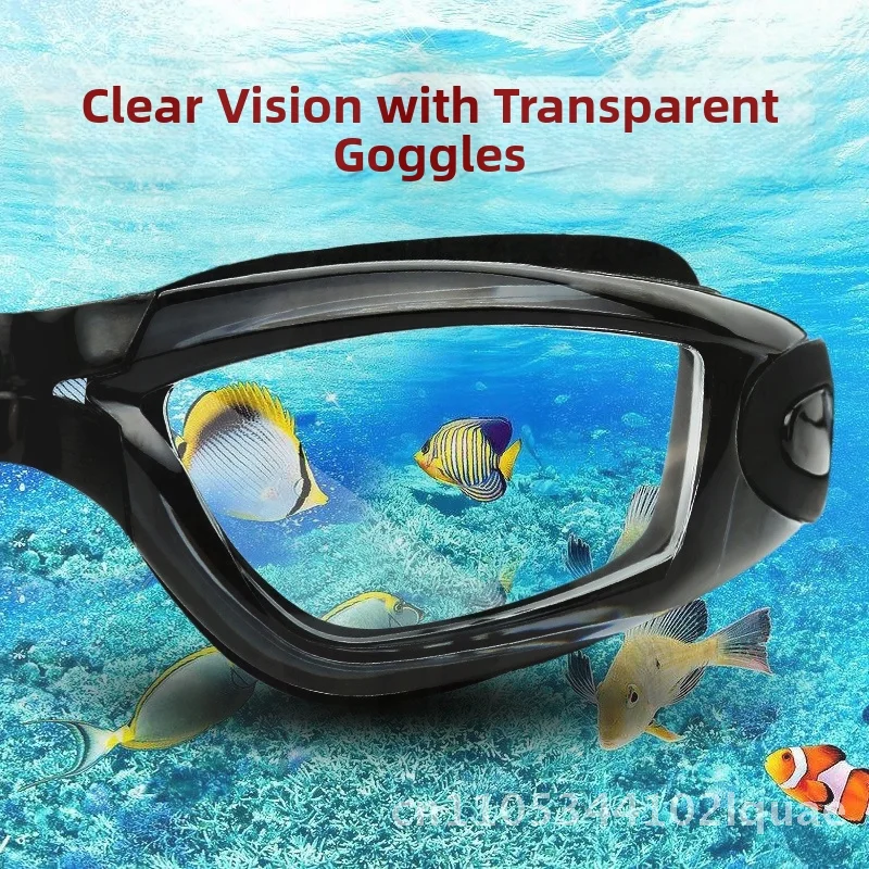 نظارات سباحة للرجال والنساء عالية الدقة مقاومة للماء ومضادة للضباب بإطار كبير مع حماية من الأشعة فوق البنفسجية تأتي مع قبعة السباحة - معدات السباحة #2