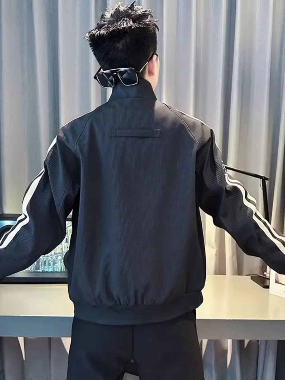 لون Blo Baseball Jaet الرجال سليم صالح عادية Sle ألياف البوليستر سستة إغلاق طويل Sve يندبروف ملابس خارجية #4