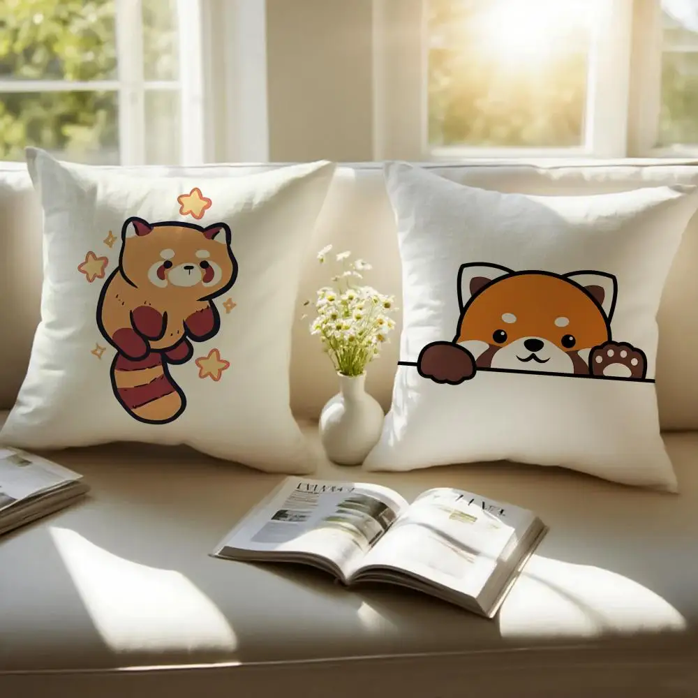 Cute Animal Red Panda Cushion Cover Pillowcase Anti-dustmite Invisible Zipper Short Plush Sofa Cushion