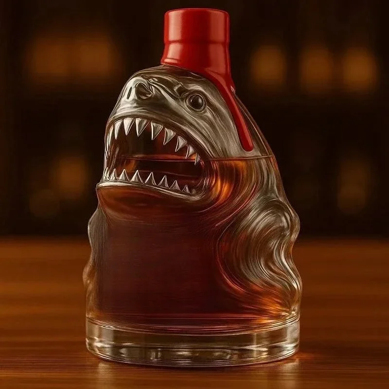 Shark Design Fun Glass Whiskey Liquor Bottle Red Wine Collection Organizer Bar Wine Cabinet Home Restaurant Decoration Gift Set
