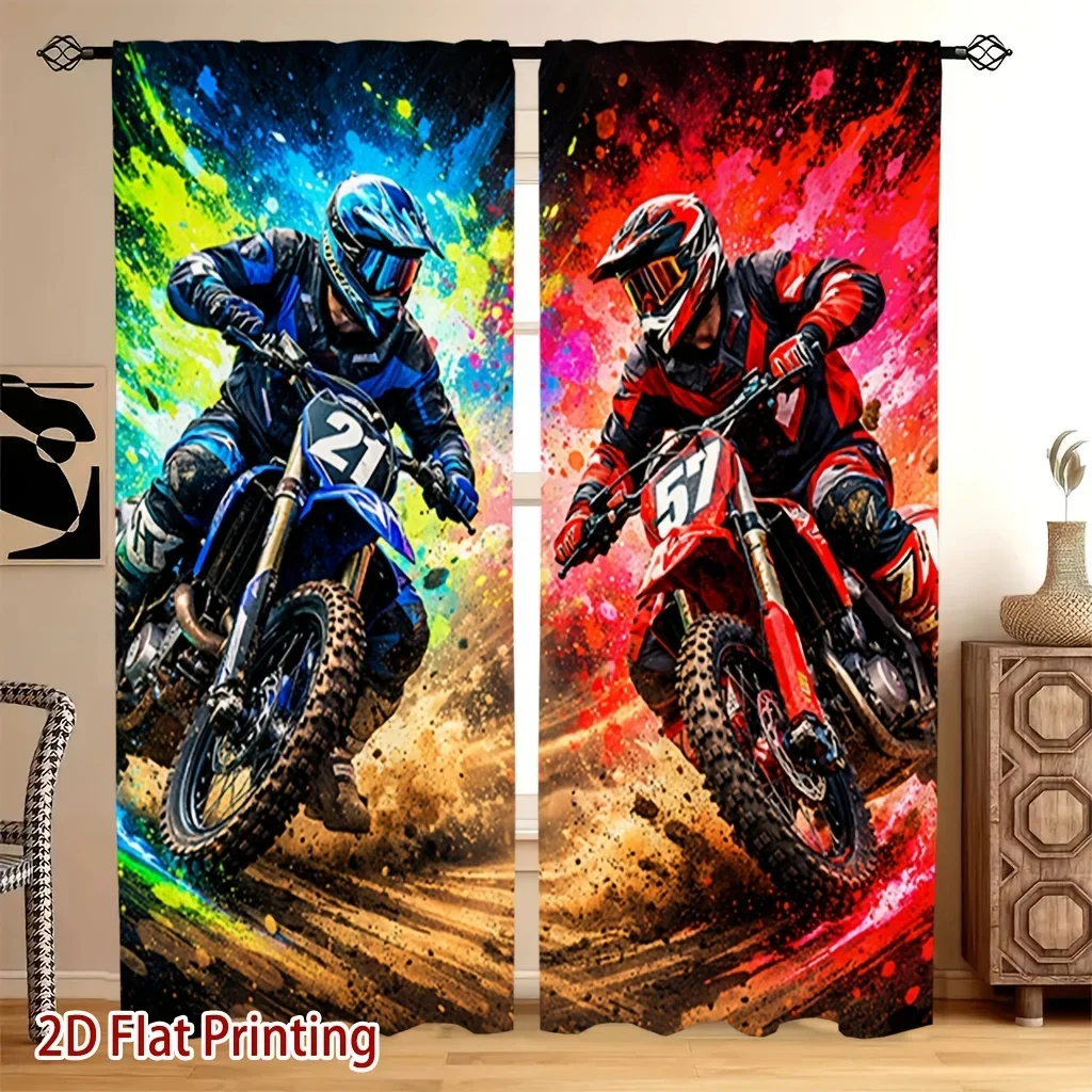 

Off-road motorcycle dynamic pattern Print Drapes Room Darkening Window Curtains Home Decor,Rod Pocket Blackout Curtains Bedroom