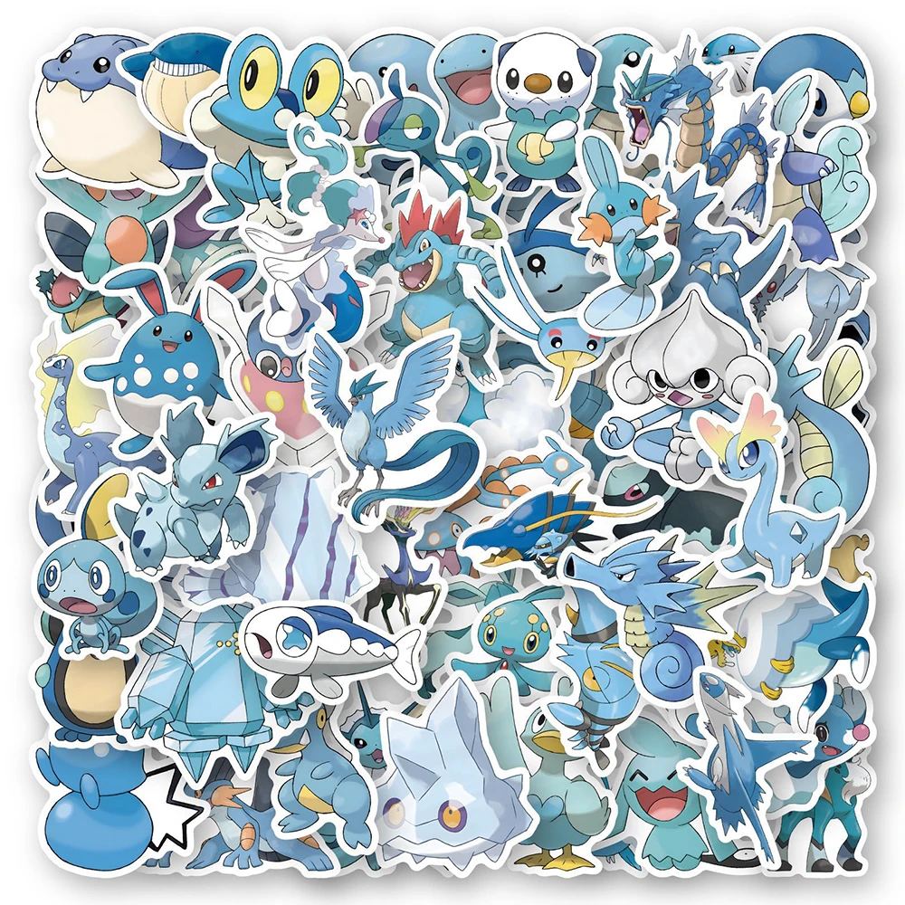 10/30/60 sztuk niebieski śliczne Pokemon Anime naklejki naklejka DIY walizka Laptop księga gości telefon gitara Graffiti naklejka z motywem kreskówkowym zabawki dla dzieci