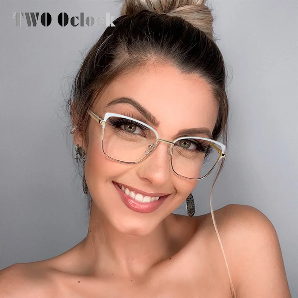 

Fashion Women's Eyeglasses Frame Metal Square Cat Eye White Leopard Female No Grade Glasses Myopia Frame oculos de grau feminino