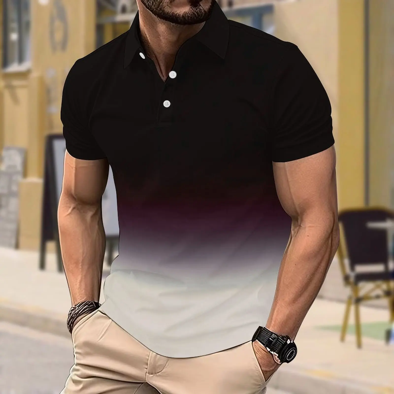 2025 Summer Men's Short Sleeved Polo Shirt 3d Color Gradient Digital Printed Polo Men's Business Casual Lapel Shirt Button Tops