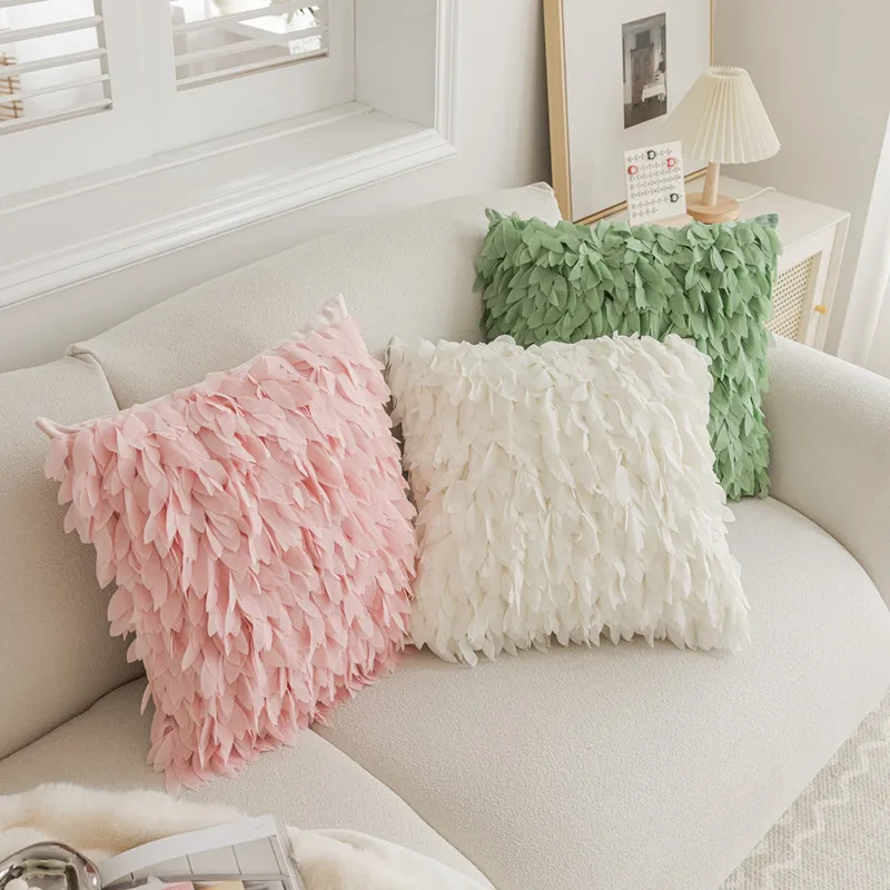 Wind Leaf Pillowcase European Princess Style Solid Color Cushion Cover Office Sofa Bedroom Waist Pillow Christmas Decoration