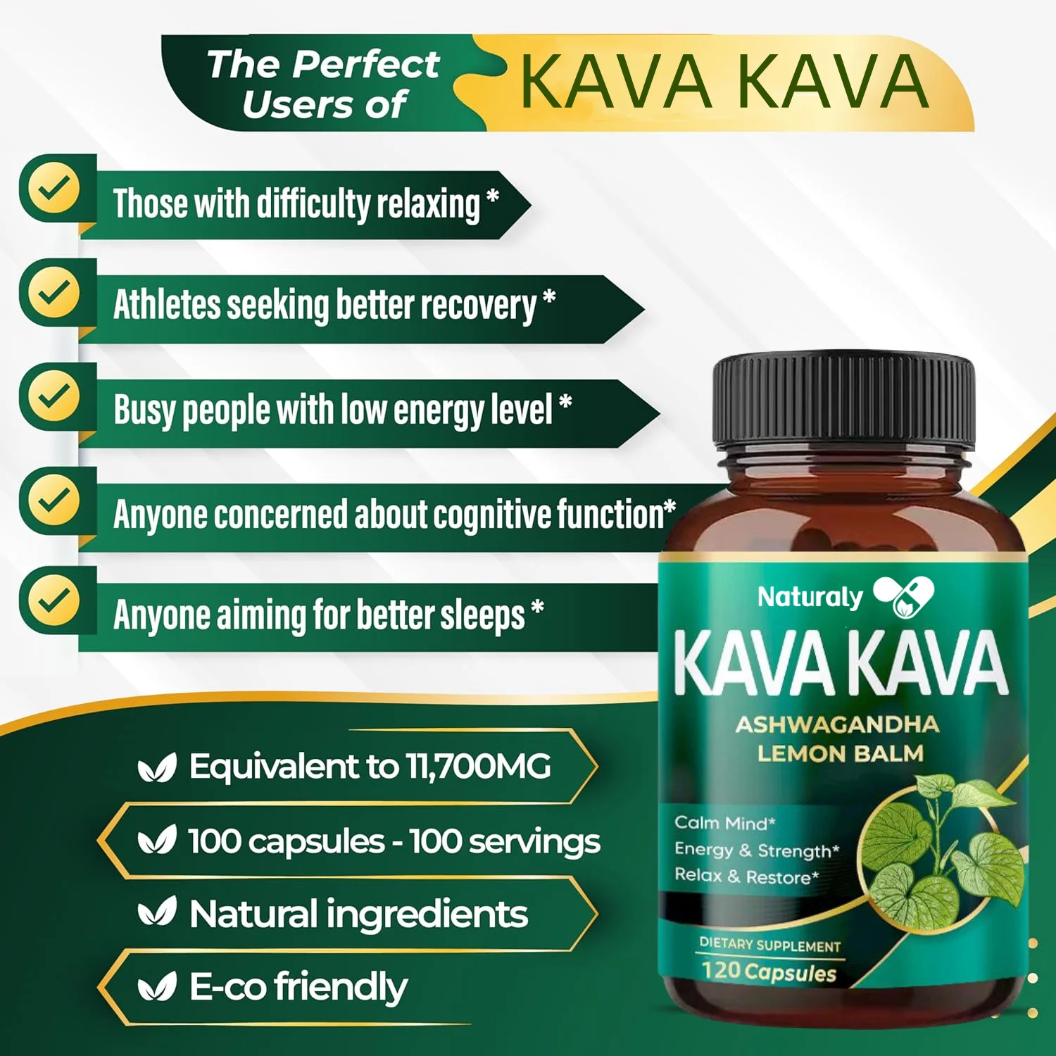 Kava Kava Poder com Ashwagandha erva-cidreira, 11700mg, X 15, Força, Relaxar, Restaurar