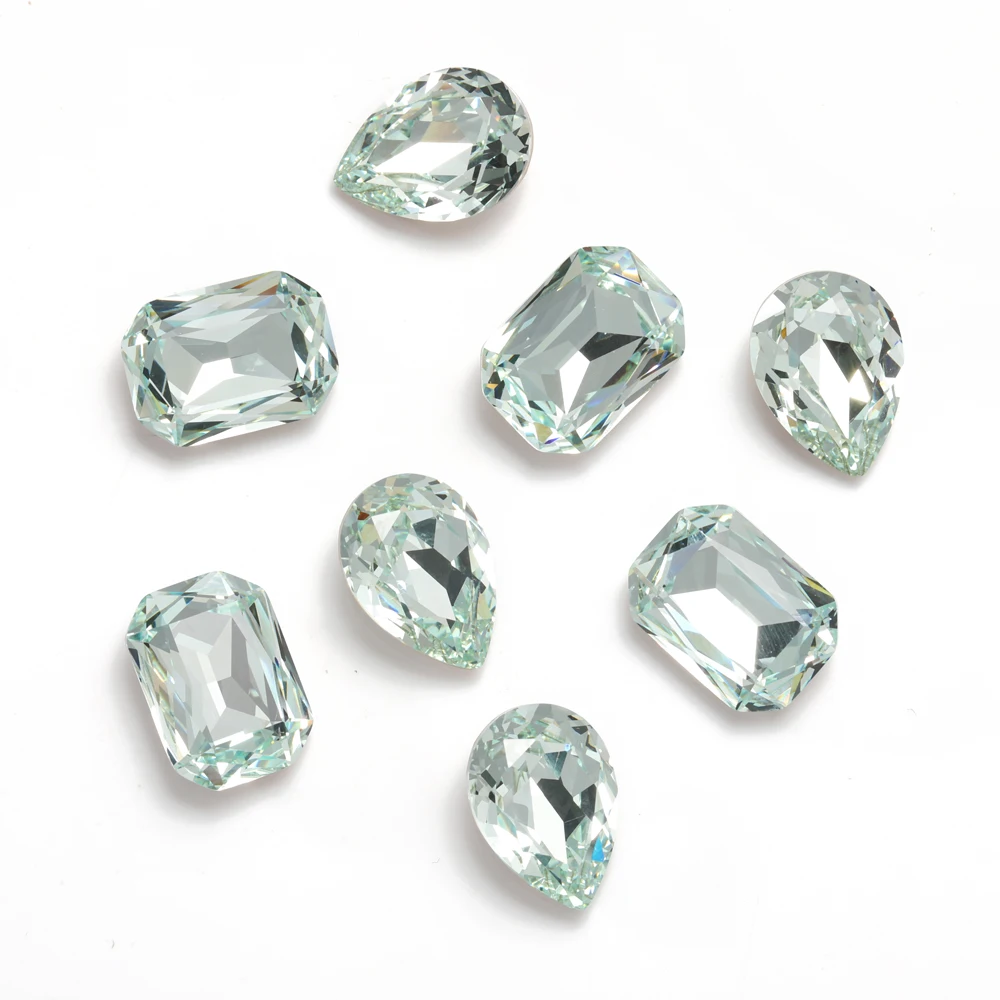 Diamantes de imitación en forma de lágrima de 13x18mm, diamantes de imitación de cristal con purpurina Azore claro, cristales Pointback para manualidades, diamantes de imitación de cristal sueltos Strass