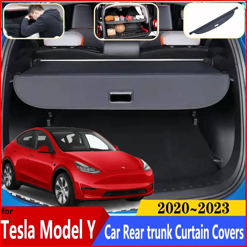 Car Trunk Curtain Covers For Tesla Model Y 2023 Accessories 2020~2023 Car Trunk Luggage Curtain Trunk Cargo Covers Accessories