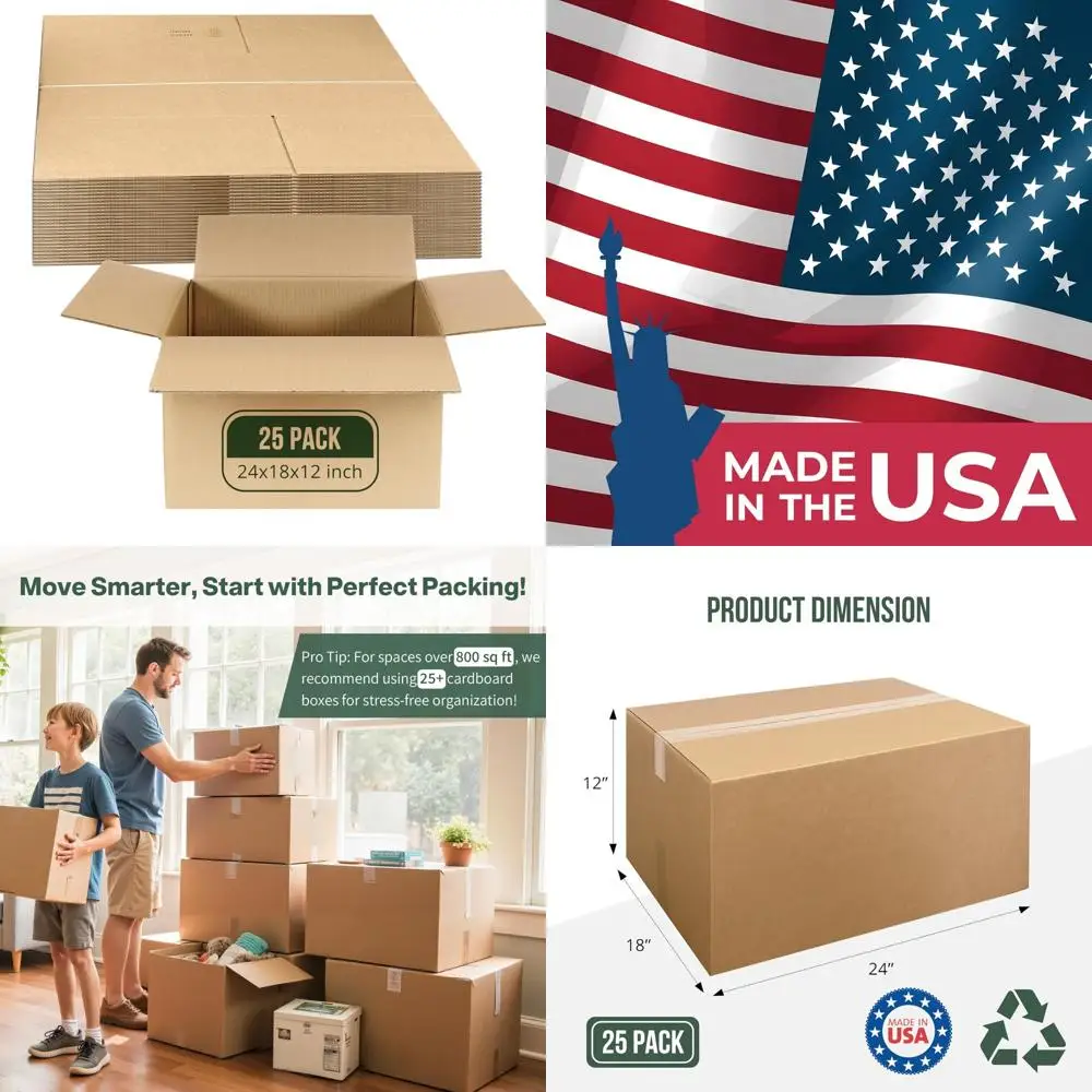 Large Moving Boxes 24x18x12 - 25 Pack Corrugated Cardboard Shipping Boxes for Business and Packaging Needs
